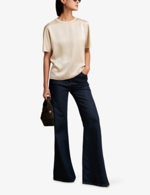 Reiss Womens Champagne Neutral Lena Short-sleeve Silk Top In Neutral