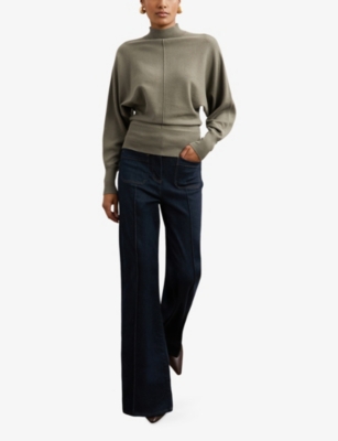 Reiss Womens Sage Green Susie Funnel-neck Wool And Cashmere-blend Jumper In Green