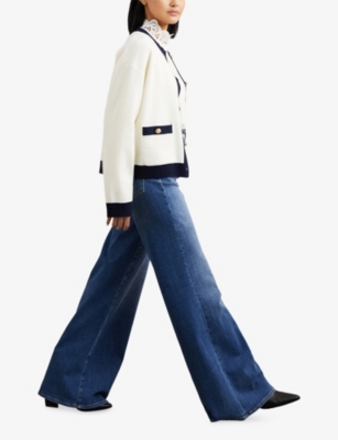 Reiss Olive Wool-cashmere Crewneck Cardigan In Neutral