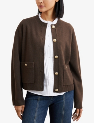 REISS: Olive Crewneck Wool And Cashmere-Blend Cardigan