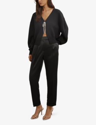 REISS: Beau Bow-Embellished Stretch Cashmere-Blend Cardigan