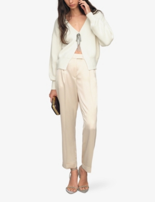 Reiss Womens  Beau Bow-embellished Stretch Cashmere-blend Cardigan In White