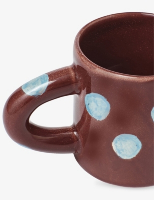 Damson Madder Burgundy Blue Spot Polka-dot Ceramic Mug In Brown
