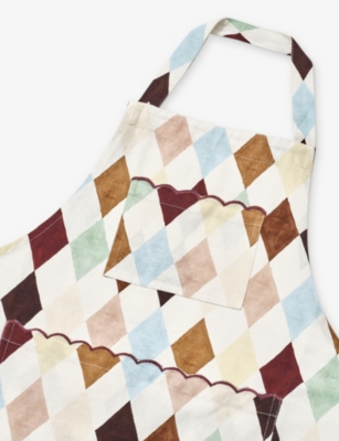 Damson Madder Harlequin-pattern Scalloped-trim Cotton Apron In Multi