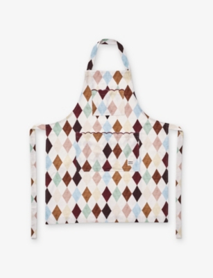 Damson Madder Harlequin-pattern Scalloped-trim Cotton Apron In Multi