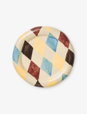Damson Madder Harlequin-pattern Ceramic Saucer In Multi