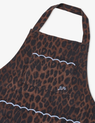 Damson Madder K Leopard Leopard-print Scalloped-trim Cotton Apron In Brown