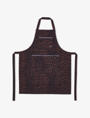 Damson Madder K Leopard Leopard-print Scalloped-trim Cotton Apron In Brown