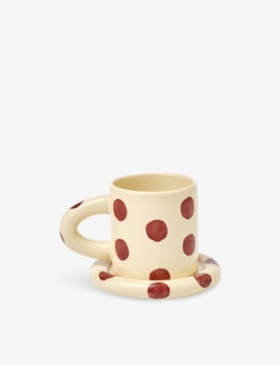 Damson Madder Butter Burgundy Spot Polka-dot Ceramic Mug In Neutral