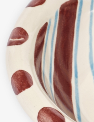 Damson Madder Stripe And Polka Mix Striped And Polka-dot Ceramic Serving Bowl In Brown