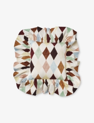 DAMSON MADDER: Striped Frilled Cotton Cushion