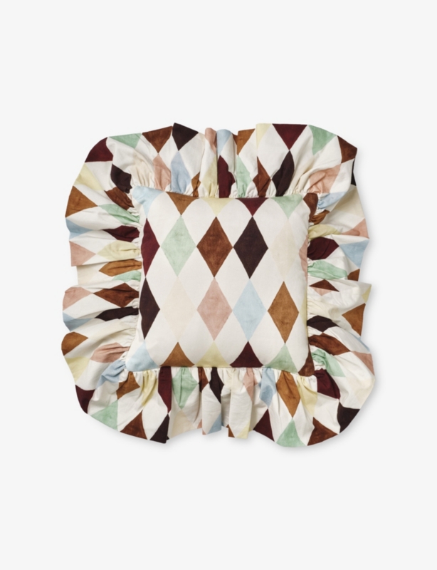 Striped Frilled Cotton Cushion