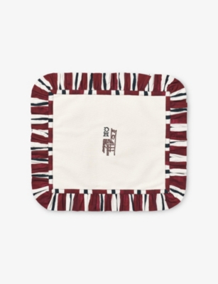 Damson Madder Off White Ruffle-trim Set Of Two Cotton Placemats In Red