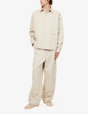 Jacquemus Mens Light Beige Simon Embroidered-logo Denim Shirt In Neutral