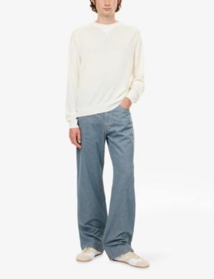 Jacquemus Mens Off-white Embroidered-logo Long-sleeve Wool Blend Sweater In White