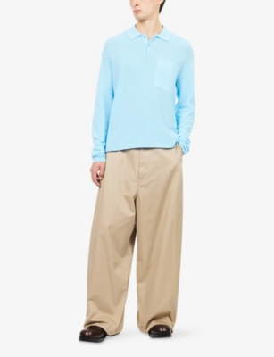Jacquemus Mens Tricot Long-sleeves Cotton-blend Polo Shirt Blue In Blue