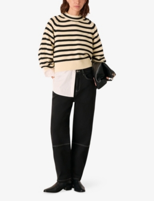Whistles Womens Cream Striped Regular-fit Cotton-knit Jumper In Brown