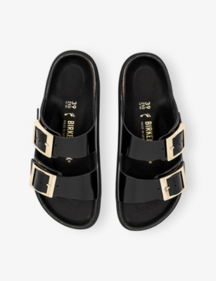 Birkenstock Arizona Droplet Buckle High Shine Black Slides In Black