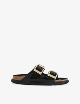 Birkenstock Arizona Droplet Buckle High Shine Black Slides In Black