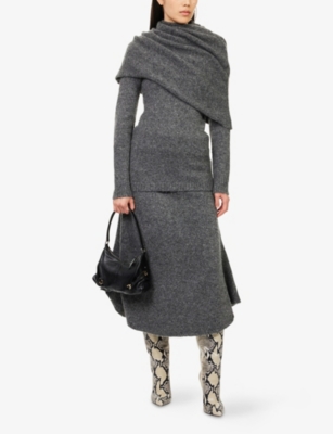 Entire Studios Womens Smoke Flared Knitted Wool-blend Midi Skirt In Gray