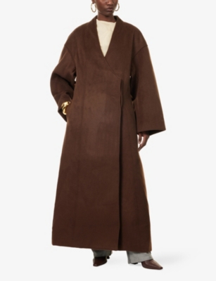 Entire Studios Womens Umber Rondo V-neck Wool Coat In Brown