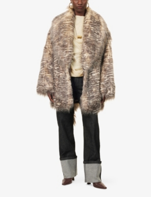 Entire Studios Womens Natural Juno Belted Faux-fur Coat In Brown