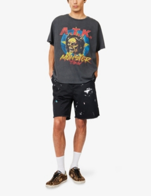 Gallery Dept. Mens Black Art On Display Paint-splatter Cotton-chino Shorts In Black