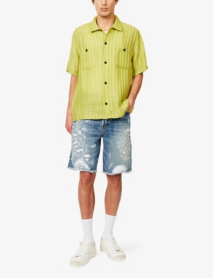 Gallery Dept. Mens Indigo Painted Distressed Denim Shorts In Purple