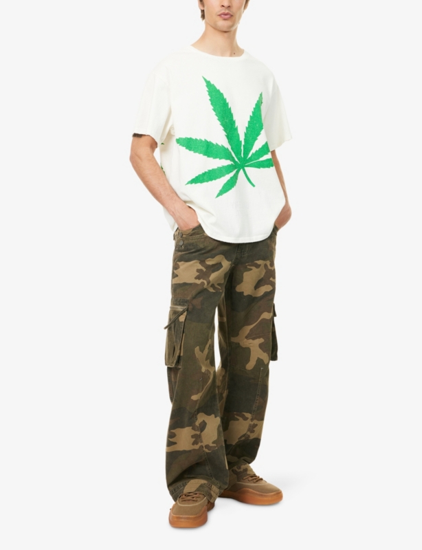 Weed Glittered Graphic-Print Cotton T-Shirt