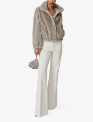 Reiss Womens Grey Andee Funnel-neck Faux-fur Jacket Xs In Gray