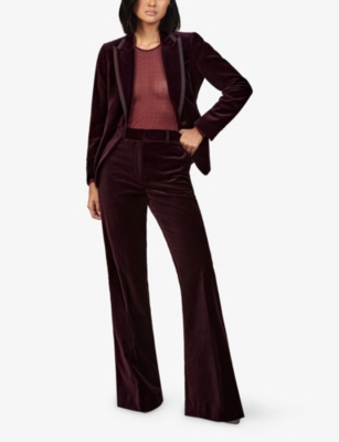 Reiss Womens Burgundy Elia Flare-leg Velvet Trousers In Burgundy