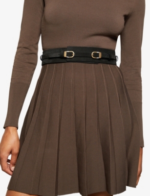 Reiss Womens Chocolate Petula Double-buckle Suede Belt In Brown