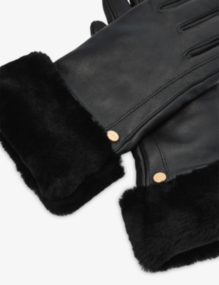 Reiss Womens Black Audrey Stud-embellished Leather Gloves In Black