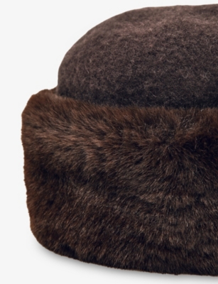Reiss Womens Chocolate Serena Faux-fur Hat In Brown