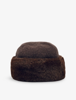 Reiss Womens Chocolate Serena Faux-fur Hat In Brown