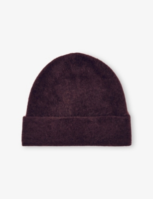 Reiss Womens Alba Folded-hem Cashmere Beanie Burgundy