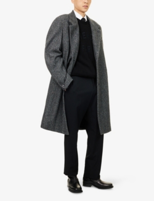Givenchy Herringbone-pattern Notched-lapel Coat In Gray