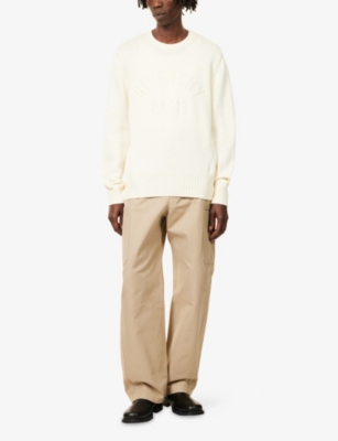 Givenchy Mens Ecru Brand-embroidery Crewneck Cotton Jumper In White