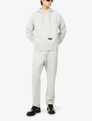 Givenchy Mens Light Grey Melange Double-collar Logo-patch Cotton-jersey Hoody In Gray