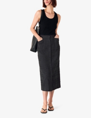 WHISTLES: Sienna Plisse Slim-Fit Stretch-Woven Midi Skirt