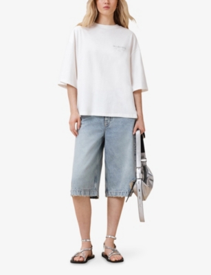 Allsaints Womens White Under Amelie Logo-embroidered Relaxed-fit Cotton T-shirt In White