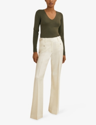 Reiss Womens  X Atelier Athena Flared Wool Trousers White In White