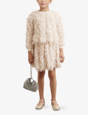 Reiss Ivory Feather-effect Woven Top 9-13 In Multi