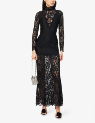 Rabanne Womens Black Lace-embroidery Slit Stretch-woven Maxi Dress In Black