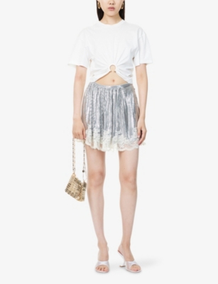 RABANNE: Chain Mail Embroidered Mesh Mini Skirt