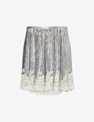 RABANNE: Chain Mail Embroidered Mesh Mini Skirt