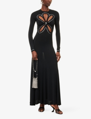 Rabanne Womens Black Embellishmed Cut-out Stretch-woven Maxi Gown In Black