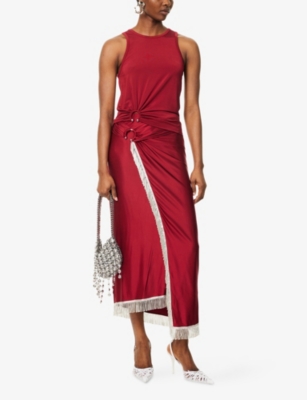 Rabanne Womens Ruby Red Ring Ruched Stretch-jersey Top