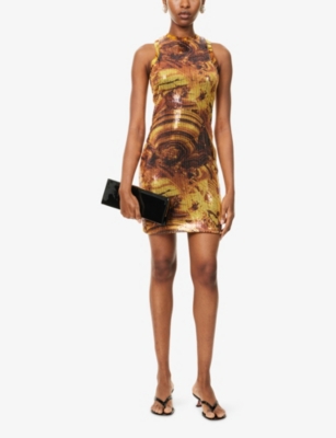 Roberto Cavalli Womens Ambra Nero Ambra Graphic-print Sequined Mini Dress In Multi