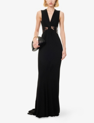 ROBERTO CAVALLI: Cut-Out Lace-Panel Woven Gown